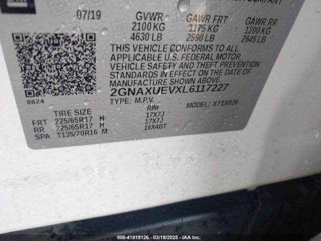 2GNAXUEVXL6117227 Chevrolet Equinox Awd Lt 1.5l Turbo