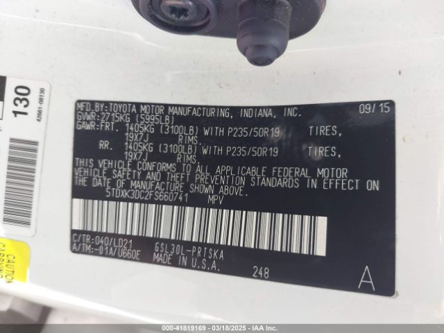 5TDXK3DC2FS660741 Toyota Sienna Se 8 Passenger