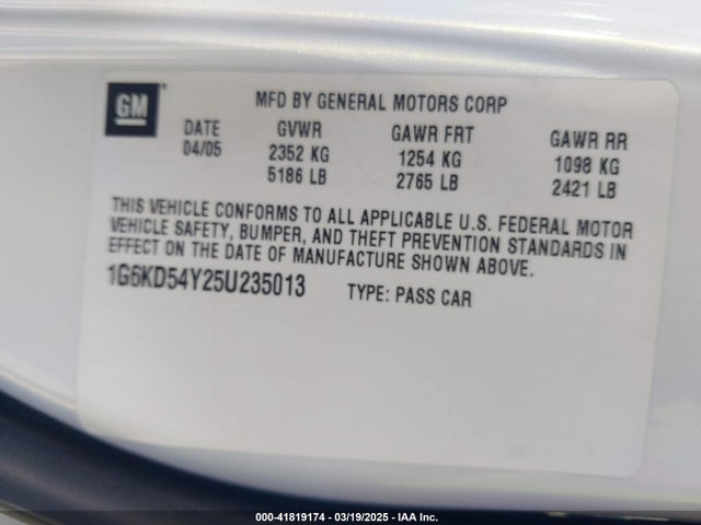2005 CADILLAC DEVILLE 1G6KD54Y25U235013 Photo 8