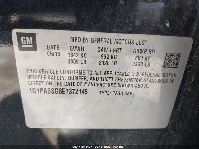 1G1PA5SG6E7372145 Chevrolet Cruze Ls Auto