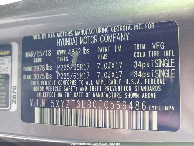 5XYZT3LB0JG569486 Hyundai Santa Fe Sport 2.4l