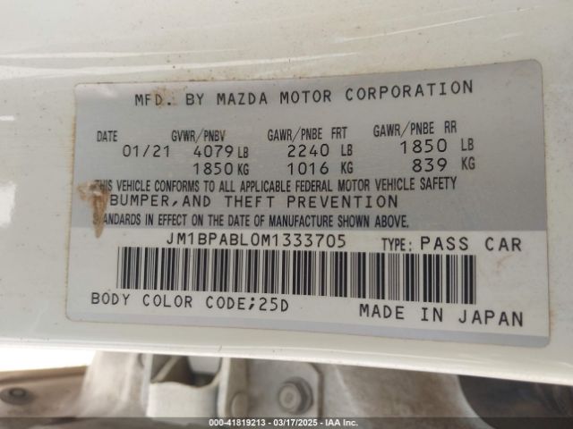 JM1BPABL0M1333705 Mazda Mazda3 Select