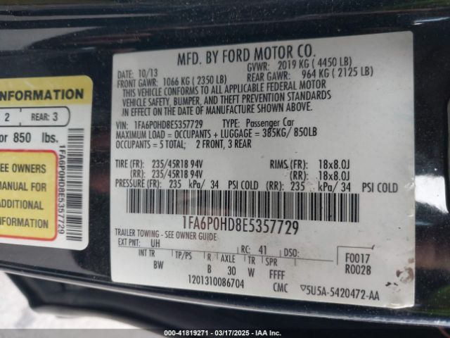1FA6P0HD8E5357729 Ford FUSION SE