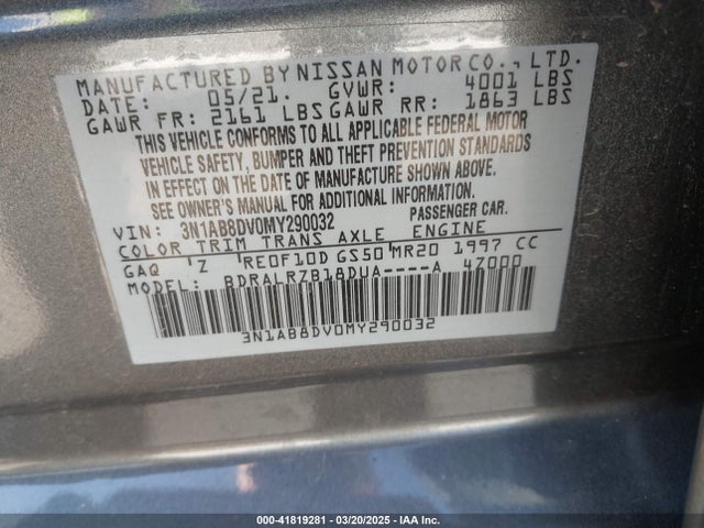 3N1AB8DV0MY290032 Nissan Sentra Sr Xtronic Cvt