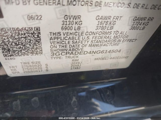3GCPADED4NG614504 Chevrolet Silverado 1500 2wd  Short Bed Rst
