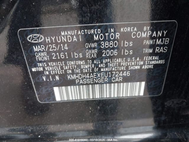 KMHDH4AEXEU172446 Hyundai ELANTRA SE