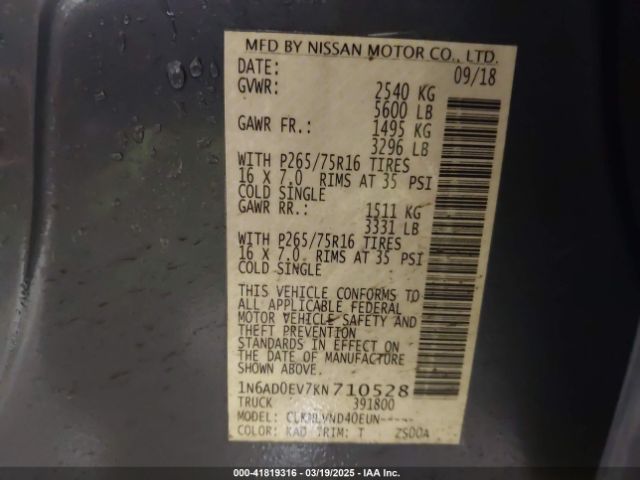 1N6AD0EV7KN710528 Nissan Frontier Pro-4x