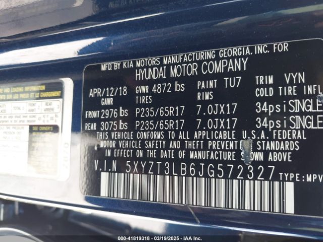 5XYZT3LB6JG572327 Hyundai Santa Fe Sport 2.4l