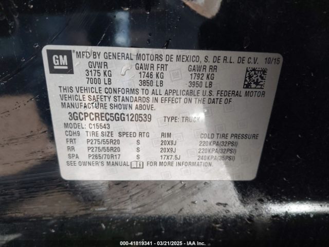 3GCPCREC5GG120539 Chevrolet Silverado 1500 1lt