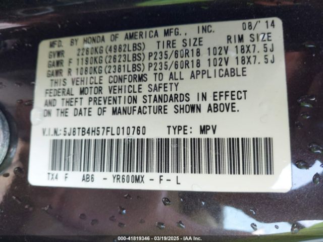 5J8TB4H57FL010760 Acura RDX