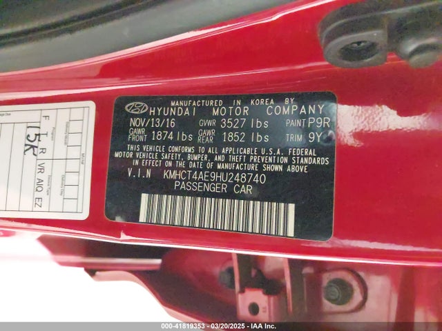 KMHCT4AE9HU248740 Hyundai ACCENT SE