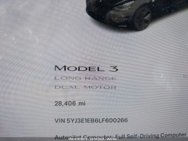 5YJ3E1EB6LF600266 Tesla Model 3 Long Range Dual Motor All-wheel Drive