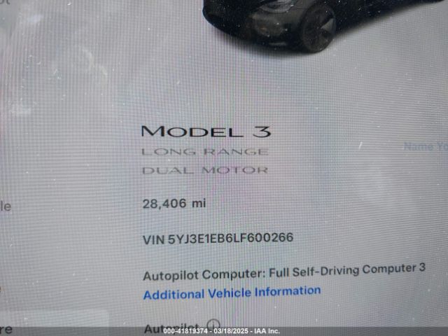 5YJ3E1EB6LF600266 Tesla Model 3 Long Range Dual Motor All-wheel Drive