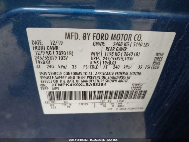 2FMPK4K9XLBA53394 Ford Edge Titanium