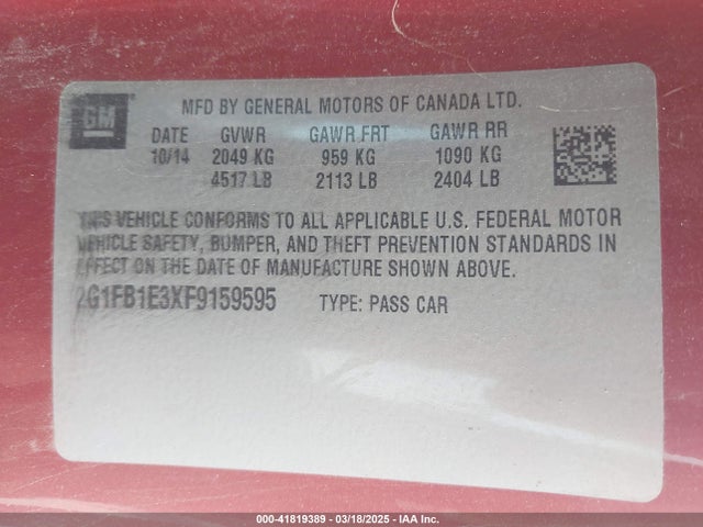 2G1FB1E3XF9159595 Chevrolet Camaro 2ls