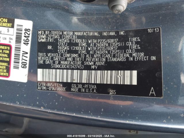 5TDKK3DC4ES427453 Toyota Sienna Le V6 7 Passenger Auto Access Seat/le V6 7 Passenger Mobility/le V6 8 Passenger