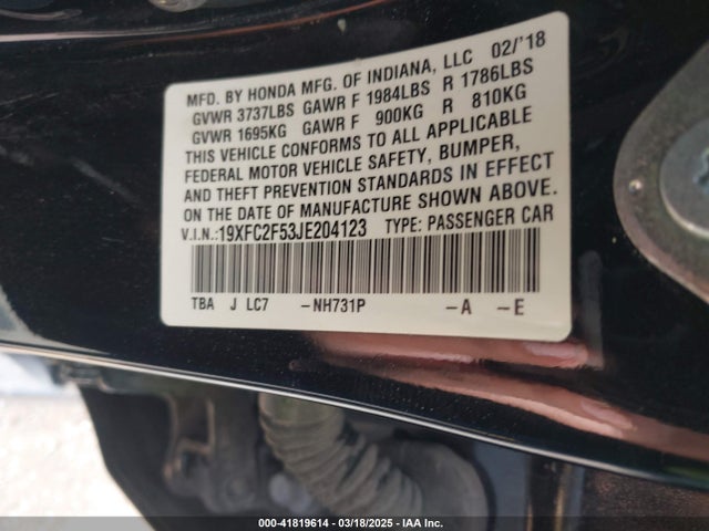 19XFC2F53JE204123 Honda Civic Lx