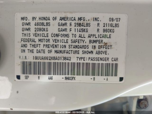 2008 ACURA TL 19UUA662X8A013842 Photo 8