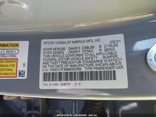 1HGCV1F34MA053369 Honda Accord Sport