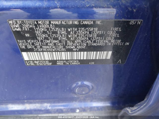 2T3DFREV4EW176285 Toyota Rav4 Limited
