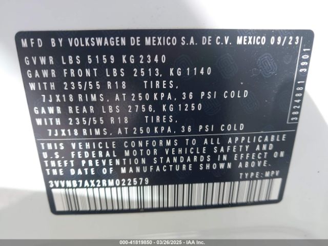 3VVNB7AX2RM022579 Volkswagen Tiguan 2.0t Se/2.0t Wolfsburg Edition