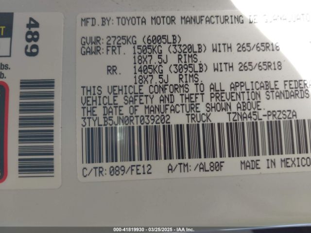 3TYLB5JN0RT039202 Toyota Tacoma Trd Sport 4wd