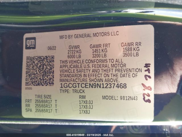 1GCGTCEN9N1237468 Chevrolet Colorado 4wd  Short Box Lt