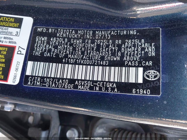 Продажа на аукционе авто 2013 Toyota Camry Xle, vin: 4T1BF1FK0DU721483, номер лота: 41819962