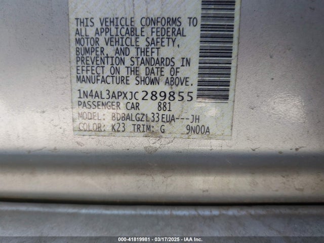 1N4AL3APXJC289855 Nissan Altima 2.5 S