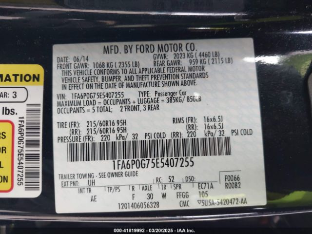 1FA6P0G75E5407255 Ford FUSION S