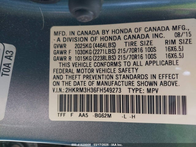 Honda CR-V LX 2015 2HKRM3H36FH549273 Image 9