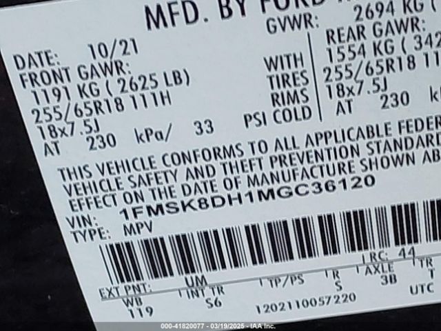 2021 FORD EXPLORER 1FMSK8DH1MGC36120 Photo 8
