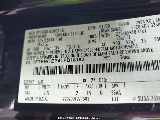 Ford F-150 Xlt 2020 1FTEW1EP4LFB18182 Image 9