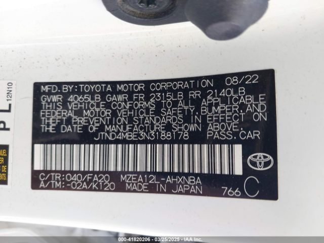 JTND4MBE3N3188178 Toyota COROLLA SE