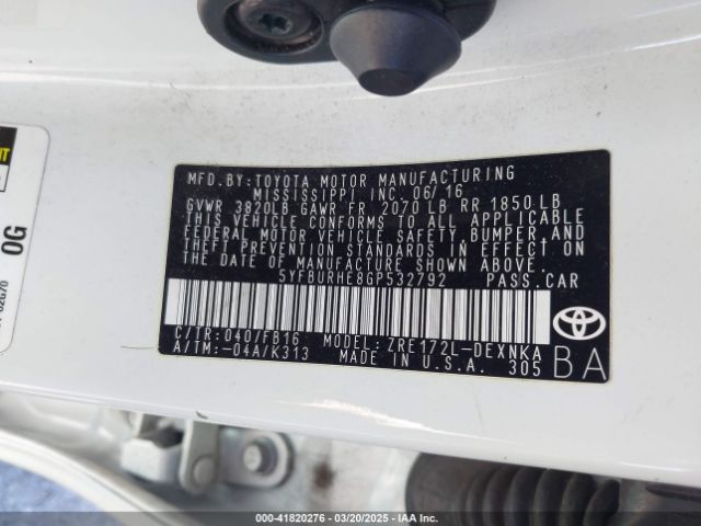 5YFBURHE8GP532792 Toyota COROLLA LE