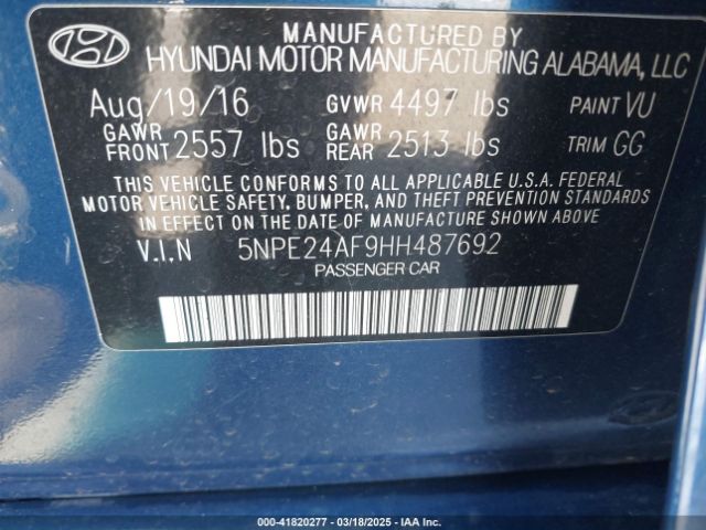 5NPE24AF9HH487692 Hyundai Sonata