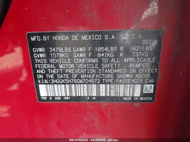 3HGGK5H76GM704672 Honda FIT EX