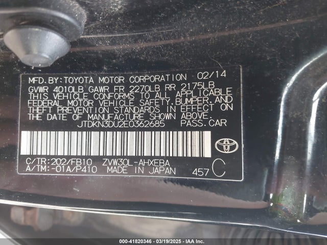 Toyota Prius Two 2014 JTDKN3DU2E0362685 Image 9