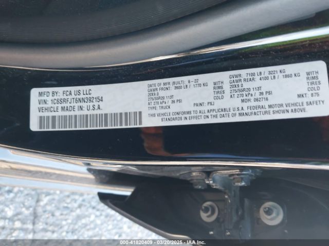 1C6SRFJT6NN392154 RAM 1500 Laramie  4x4 5'7 Box