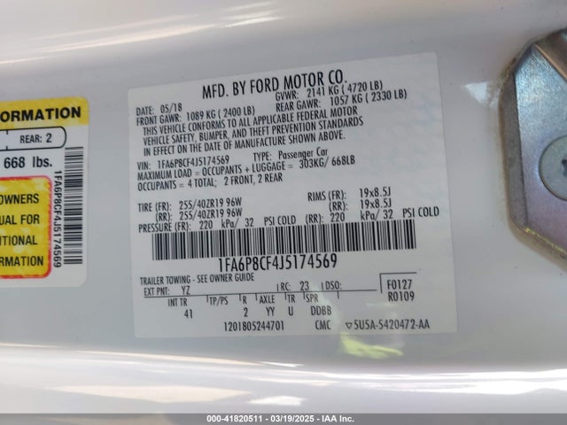 1FA6P8CF4J5174569 Ford Mustang Gt Premium
