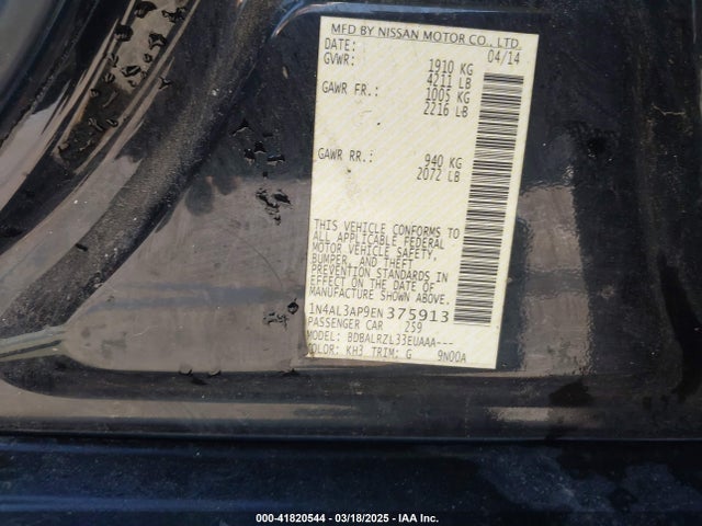 1N4AL3AP9EN375913 Nissan Altima 2.5/2.5 S/2.5 Sl/2.5 Sv