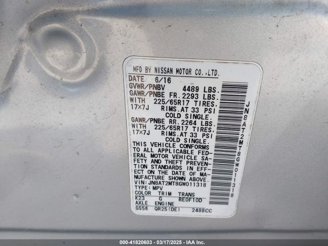 JN8AT2MT8GW011318 Nissan ROGUE S