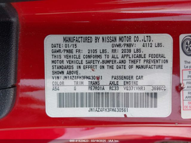 JN1AZ4FH3FM430561 Nissan 370z Touring