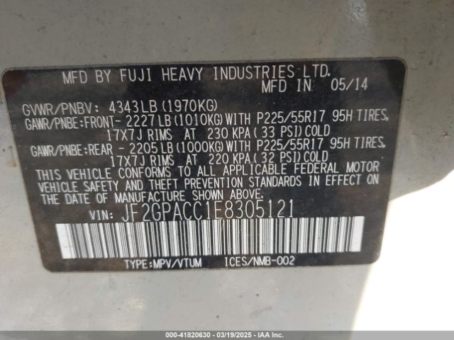 JF2GPACC1E8305121 Subaru Xv Crosstrek 2.0i Premium