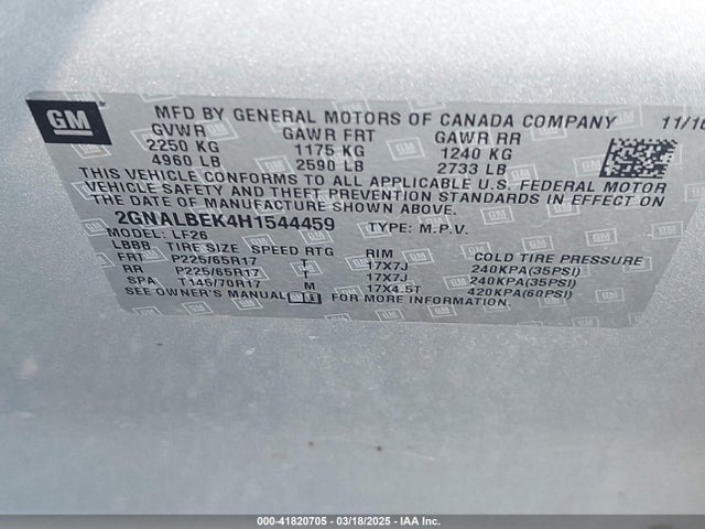 2GNALBEK4H1544459 Chevrolet EQUINOX LS