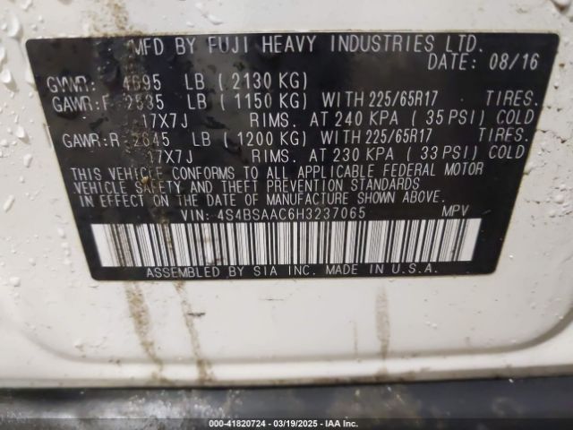 4S4BSAAC6H3237065 Subaru Outback 2.5i