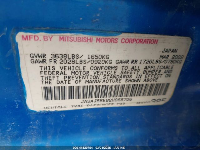 2002 MITSUBISHI LANCER JA3AJ86E82U068706 Photo 8