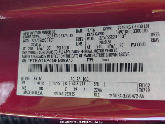 1FTEW1EP4GFB09973 Ford F-150 Xlt