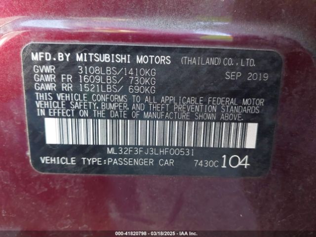ML32F3FJ3LHF00531 Mitsubishi Mirage G4 Es