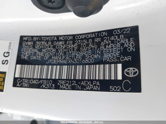 JTDEPMAEXN3016800 Toyota COROLLA LE